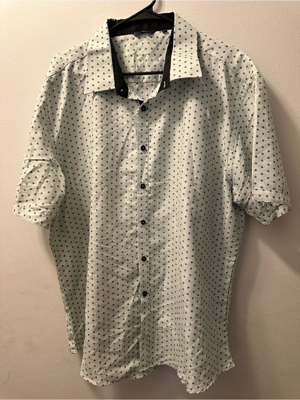 Men's Short-Sleeve Printed collard Shirt - Light Mint